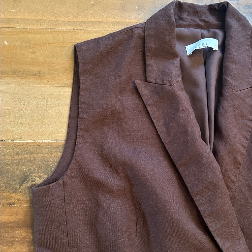 LOFT Chocolate Brown Sleeveless Blazer Vest - Picture 6 of 13